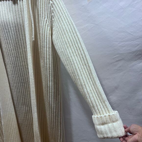 GAP Wool Blend Y2K Chunky Knit Ivory Long Cardigan M Open Front Hooded Duster - Picture 3 of 7